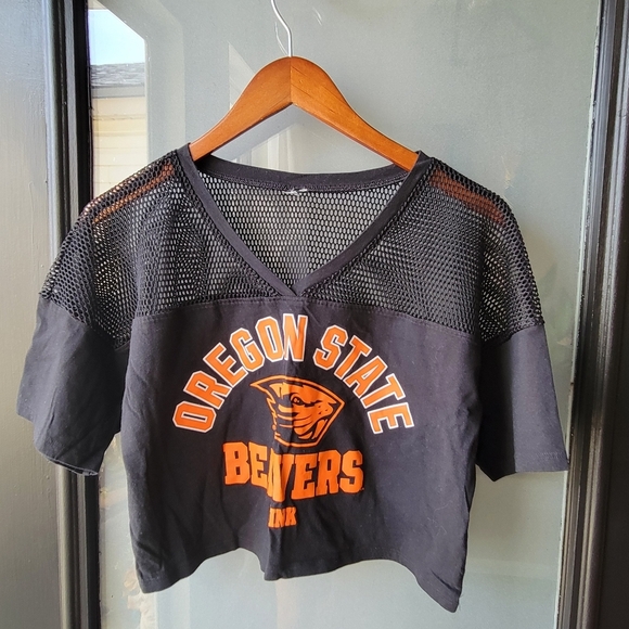RARE PINK VICTORIA'S SECRET WITH 5TH & OCEAN CROP TOP MESH ORANGE/BLACK SIZE XS - Picture 1 of 6